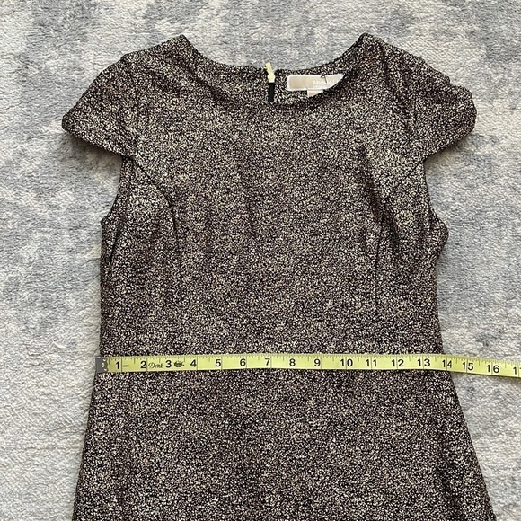 MICHAEL Michael Kors Dress Metallic Gold Flounce Ruffle Cap Sleeve Fit & Flare M - Picture 9 of 15